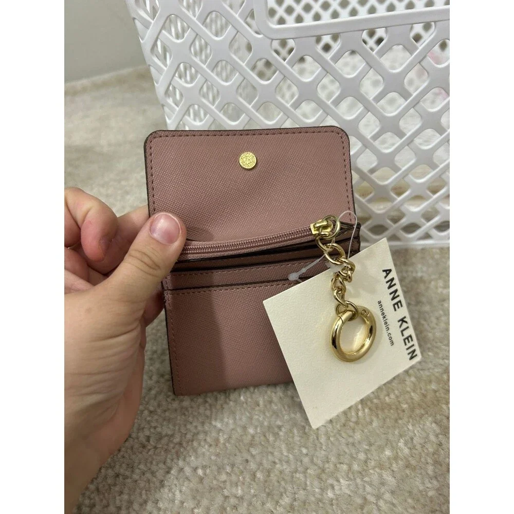 Anne Klein Card Case Womens Mauve Boxed Flap Card Holder Keychain Wallet Mini